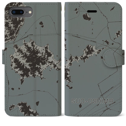 【周防大島（山口県）】地図柄iPhoneケース（手帳タイプ）モノトーン・iPhone 8Plus /7Plus / 6sPlus / 6Plus 用
