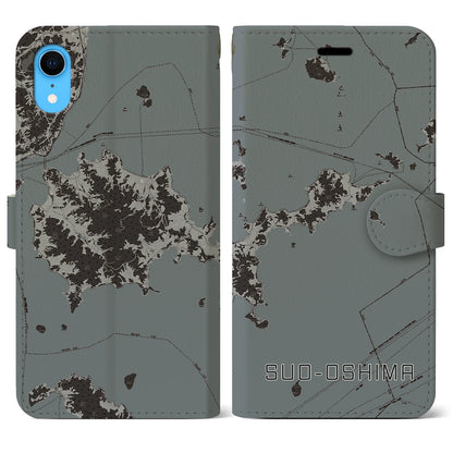 【周防大島（山口県）】地図柄iPhoneケース（手帳タイプ）モノトーン・iPhone XR 用