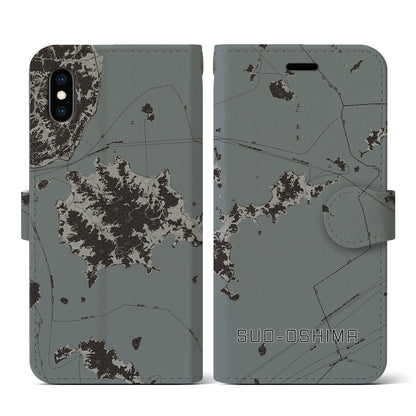 【周防大島（山口県）】地図柄iPhoneケース（手帳タイプ）モノトーン・iPhone XS / X 用