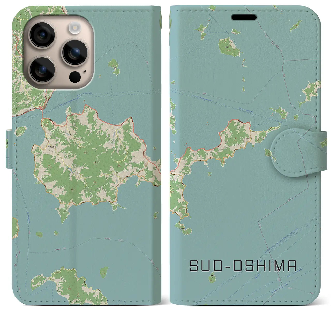 【周防大島（山口県）】地図柄iPhoneケース（手帳タイプ）ナチュラル・iPhone 16 Plus 用