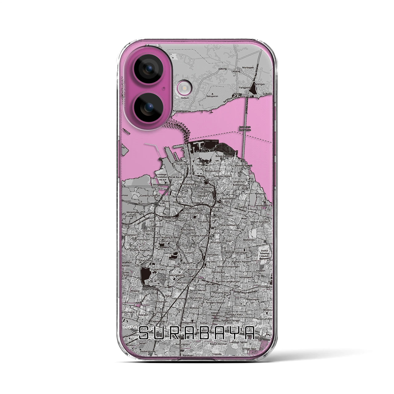 【スラバヤ（インドネシア）】地図柄iPhoneケース（クリアタイプ）