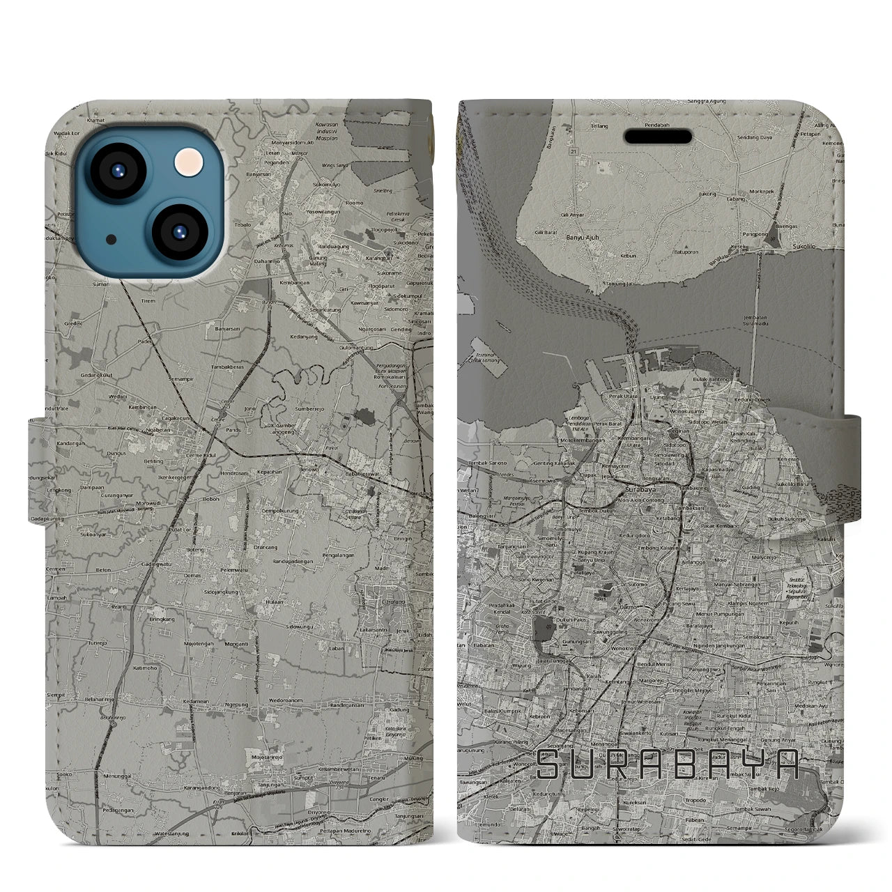 【スラバヤ（インドネシア）】地図柄iPhoneケース（手帳タイプ）