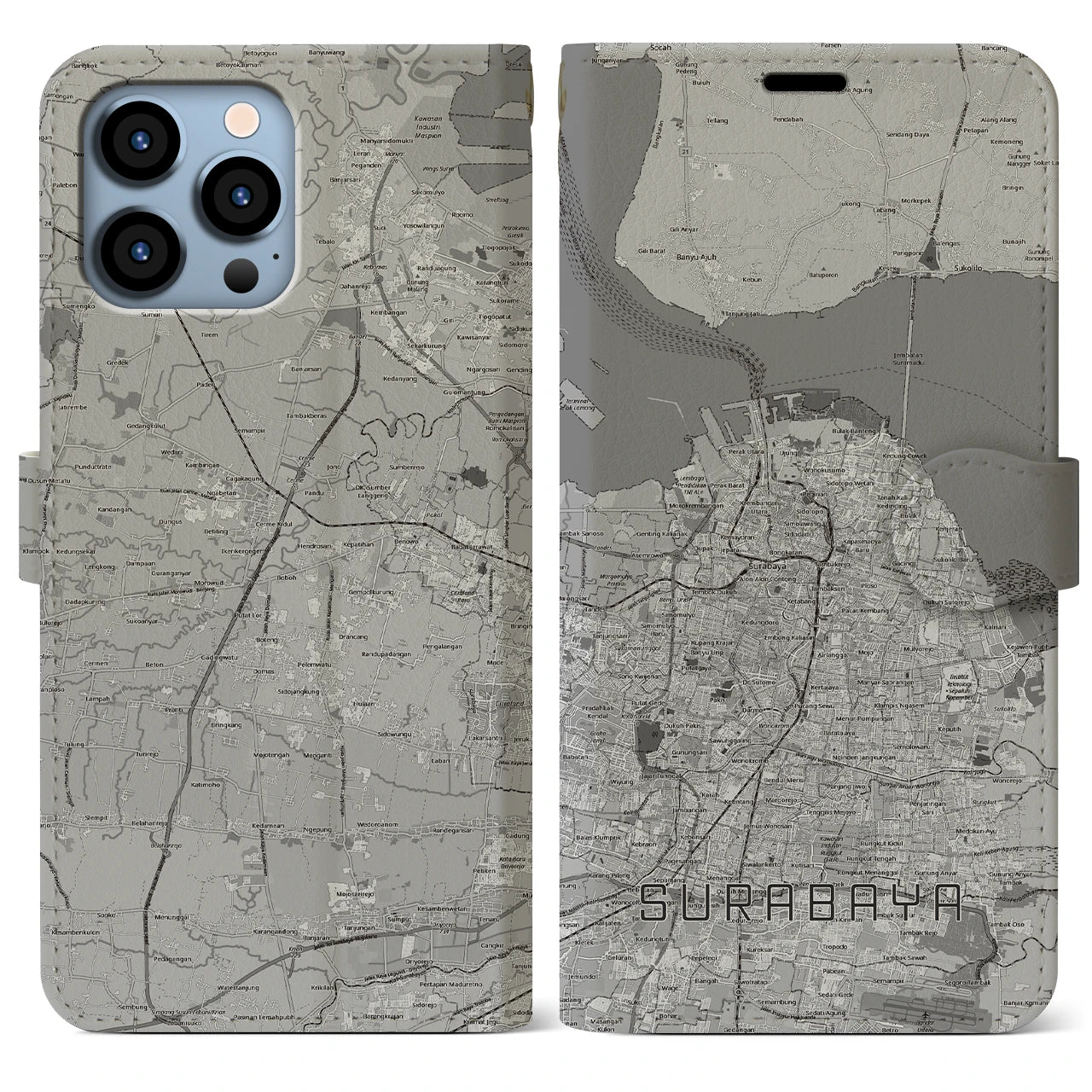 【スラバヤ（インドネシア）】地図柄iPhoneケース（手帳タイプ）