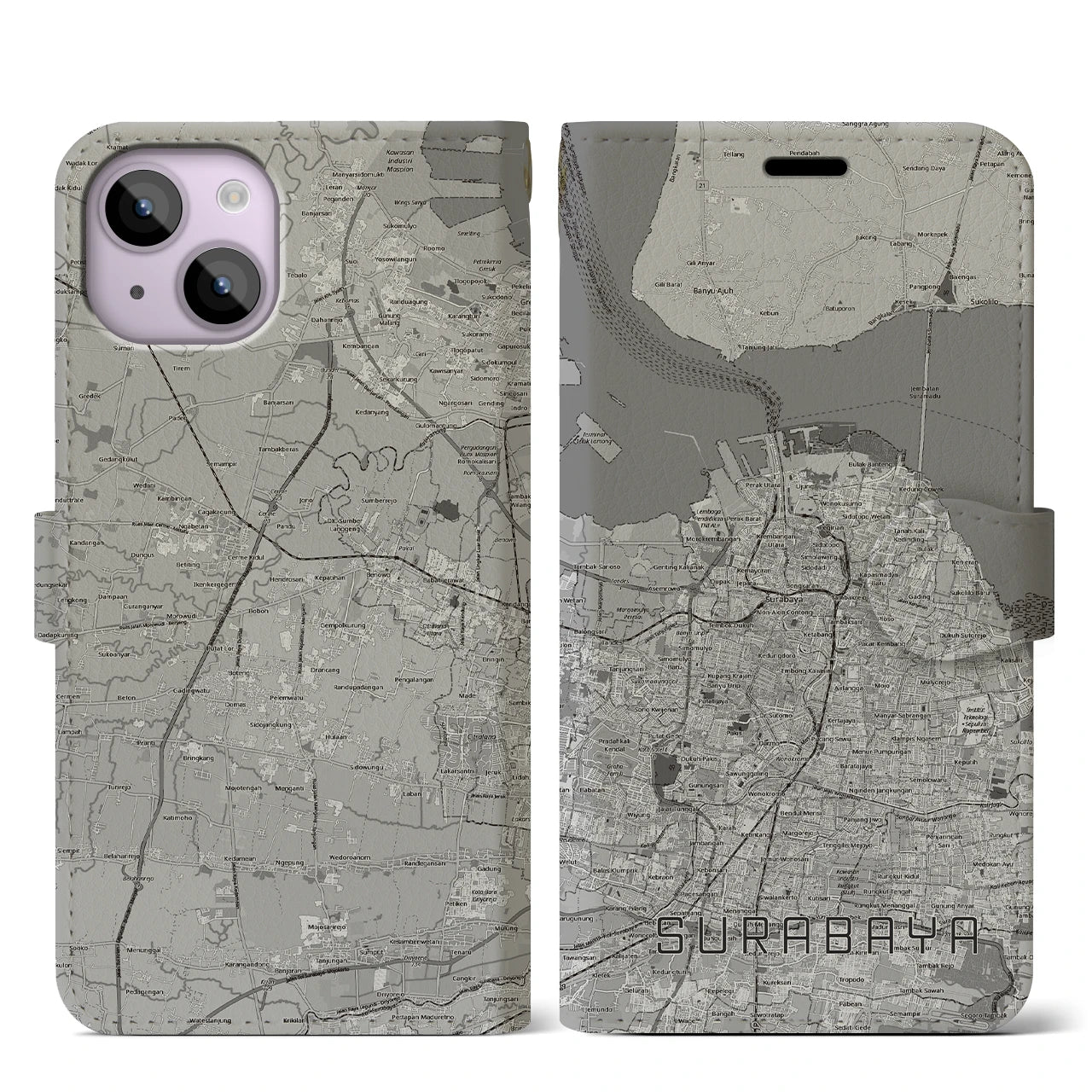 【スラバヤ（インドネシア）】地図柄iPhoneケース（手帳タイプ）