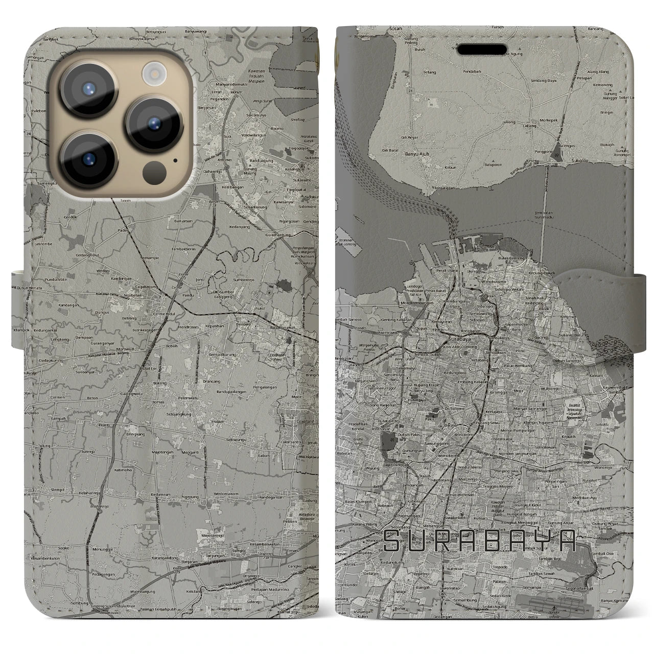 【スラバヤ（インドネシア）】地図柄iPhoneケース（手帳タイプ）