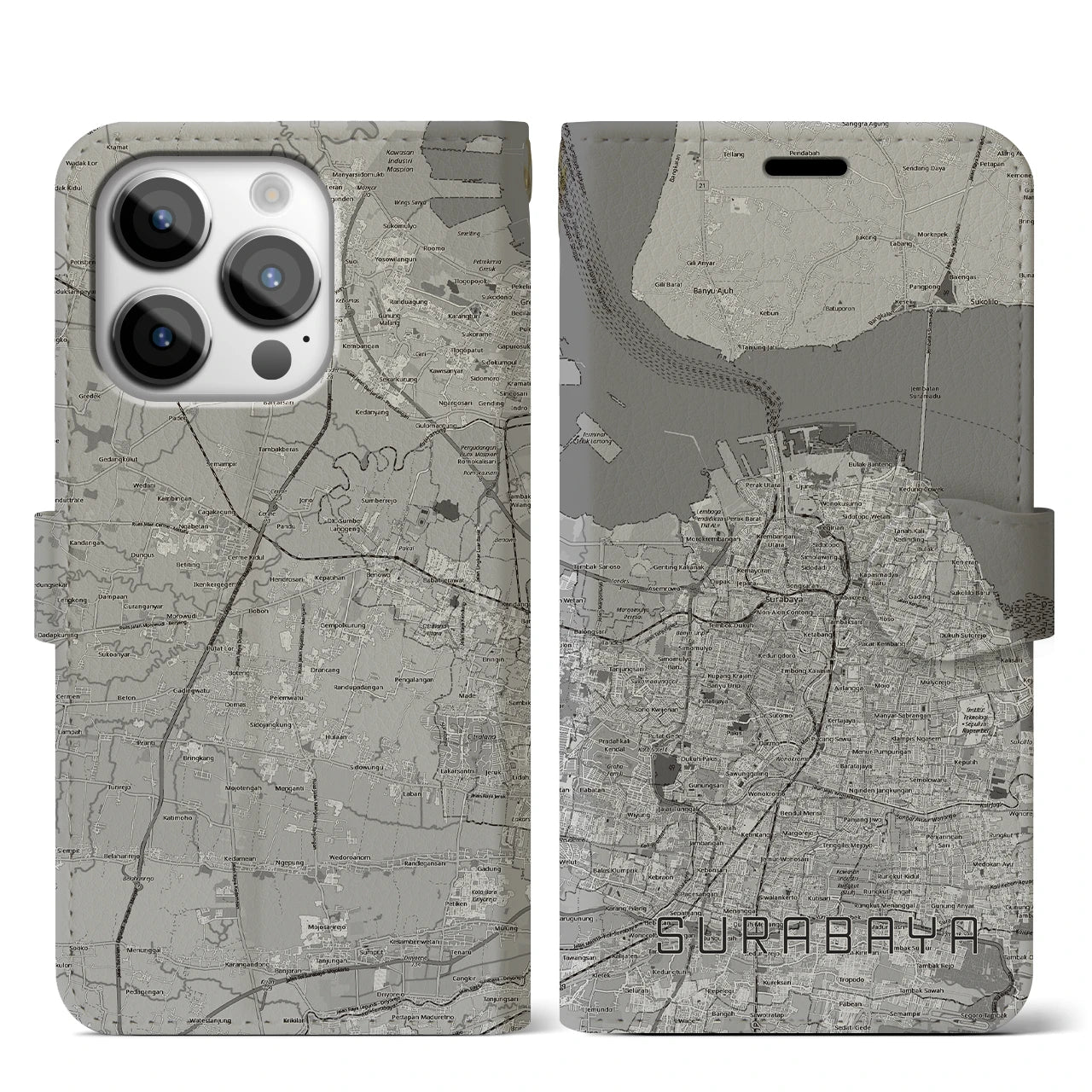 【スラバヤ（インドネシア）】地図柄iPhoneケース（手帳タイプ）