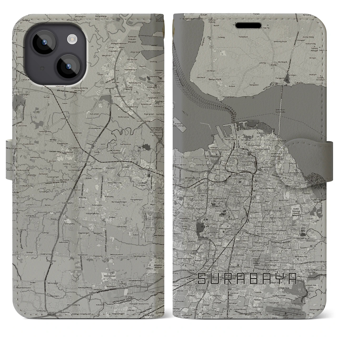 【スラバヤ（インドネシア）】地図柄iPhoneケース（手帳タイプ）