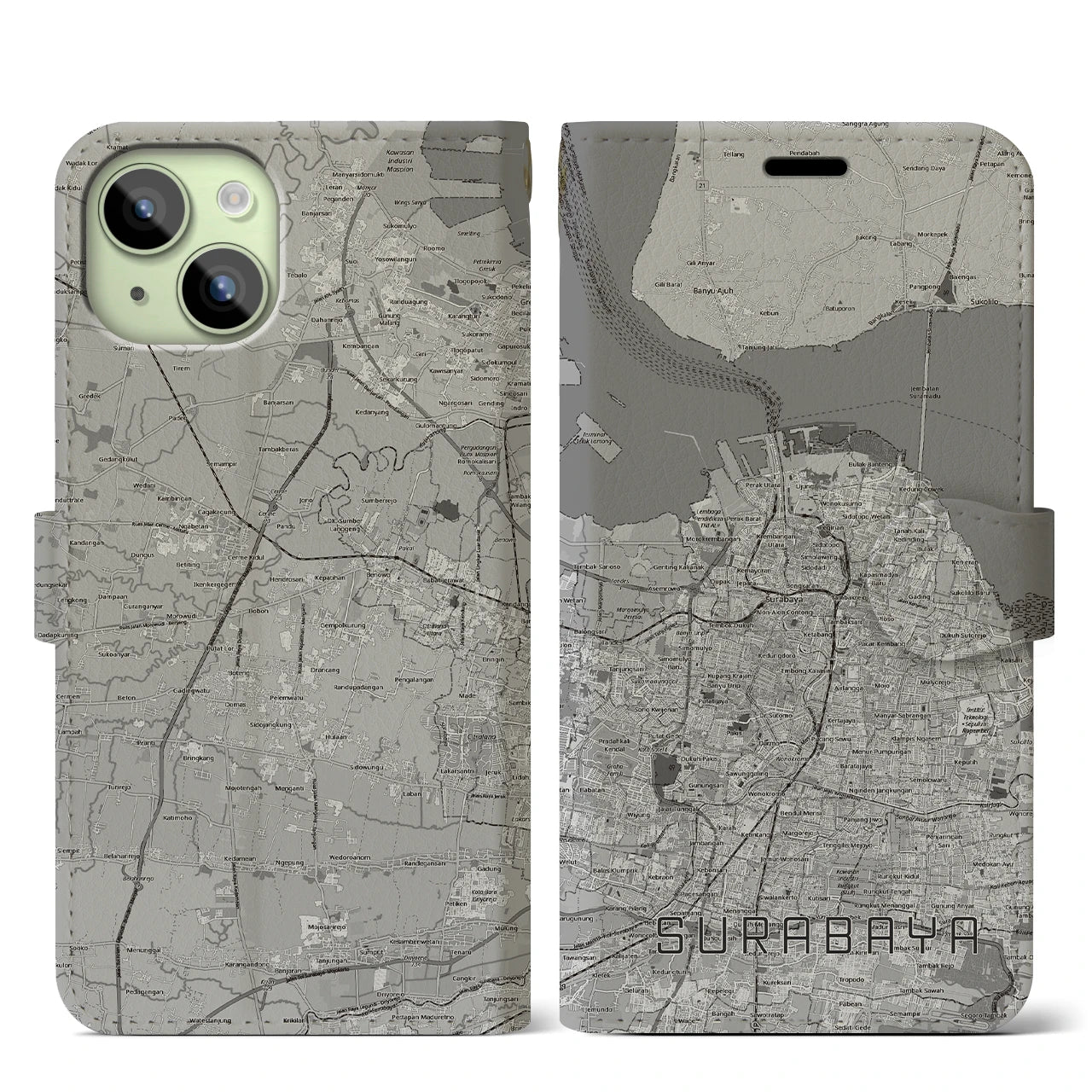【スラバヤ（インドネシア）】地図柄iPhoneケース（手帳タイプ）