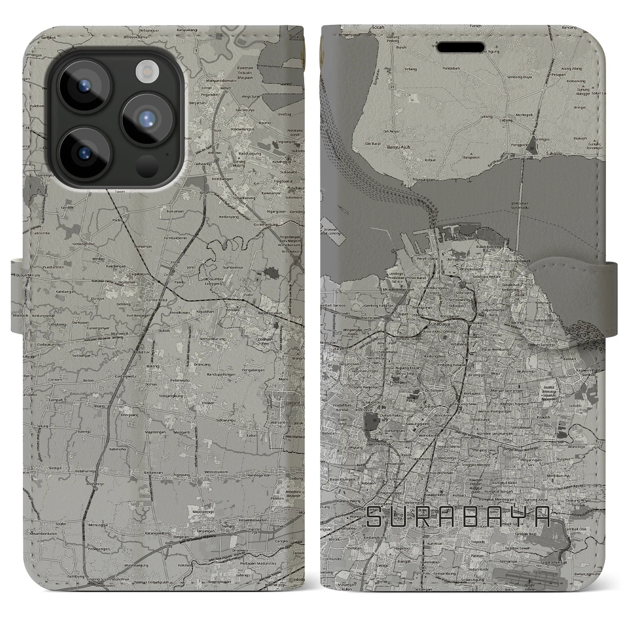 【スラバヤ（インドネシア）】地図柄iPhoneケース（手帳タイプ）