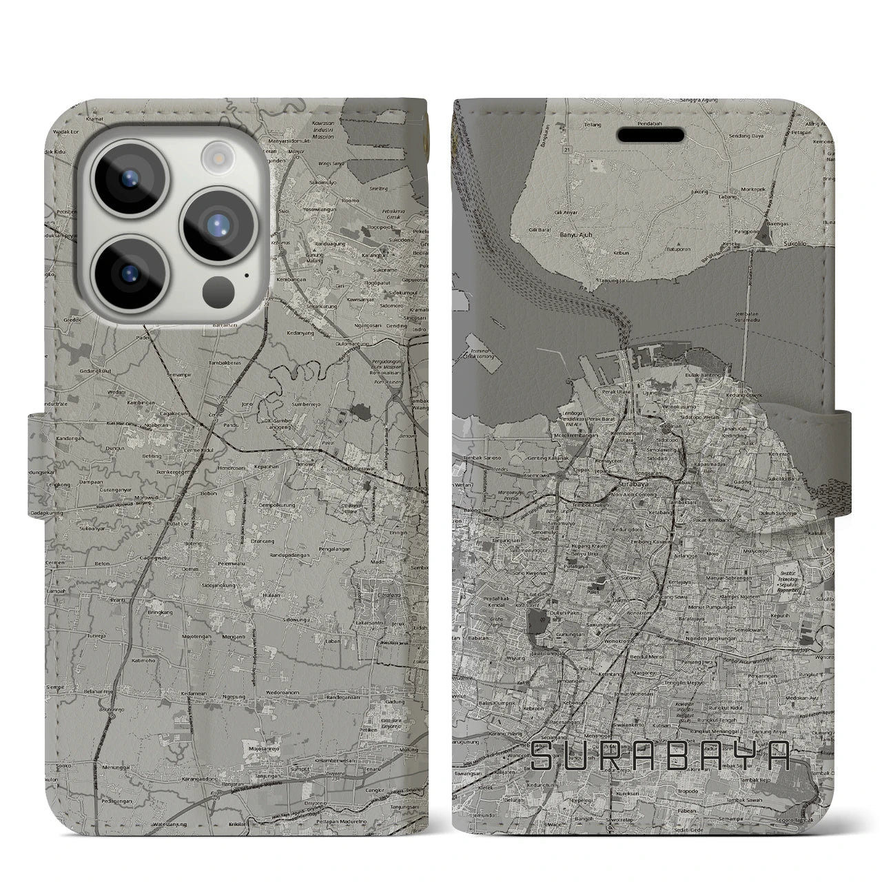 【スラバヤ（インドネシア）】地図柄iPhoneケース（手帳タイプ）