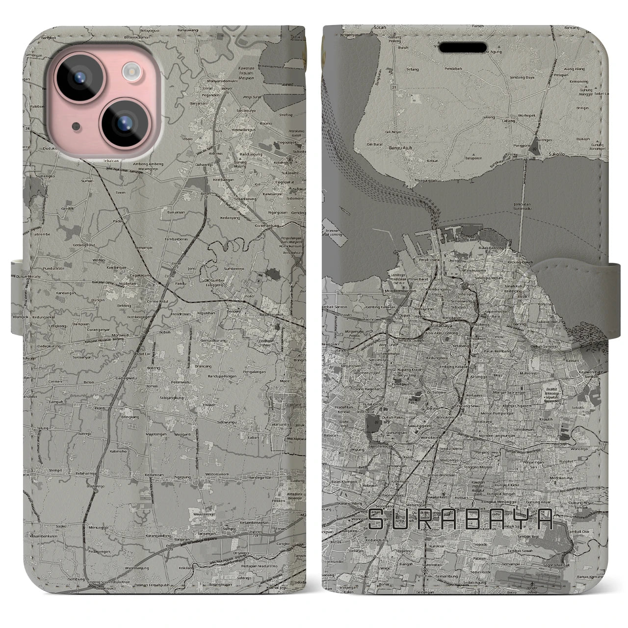 【スラバヤ（インドネシア）】地図柄iPhoneケース（手帳タイプ）