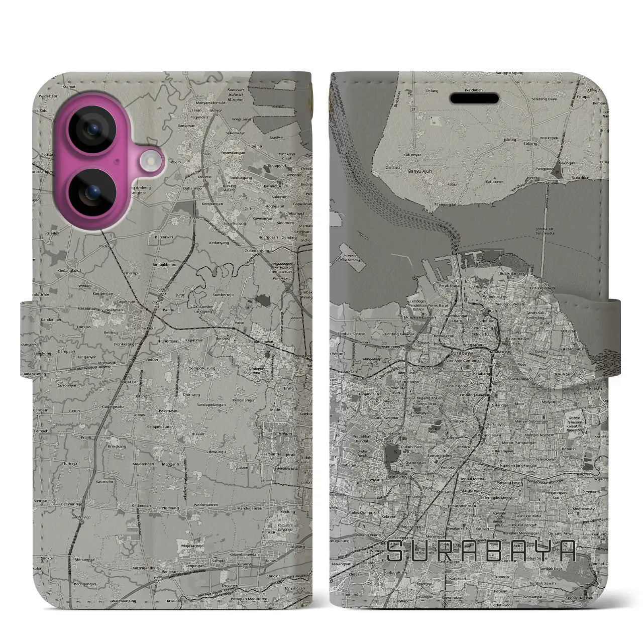 【スラバヤ（インドネシア）】地図柄iPhoneケース（手帳タイプ）