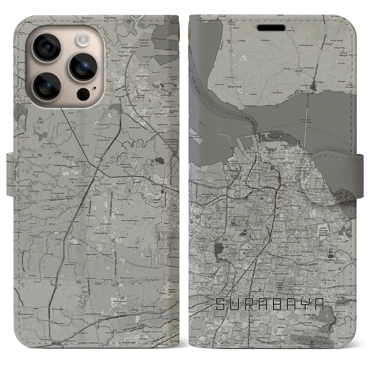 【スラバヤ（インドネシア）】地図柄iPhoneケース（手帳タイプ）
