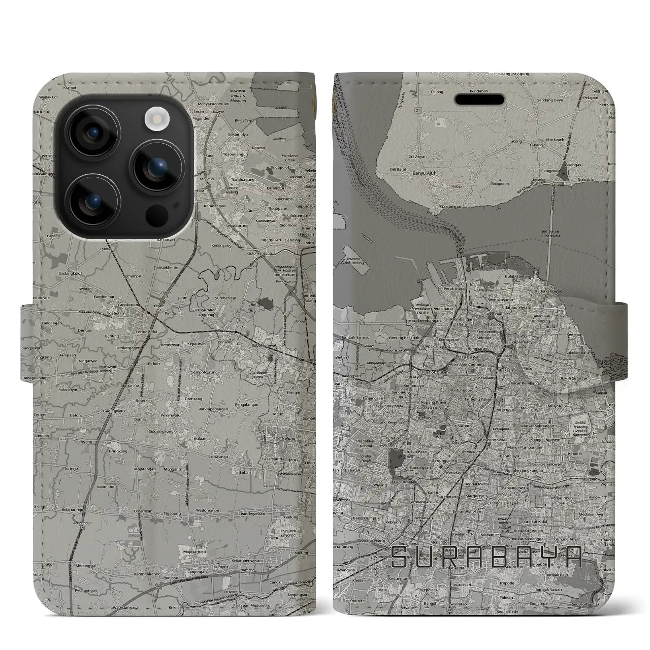 【スラバヤ（インドネシア）】地図柄iPhoneケース（手帳タイプ）