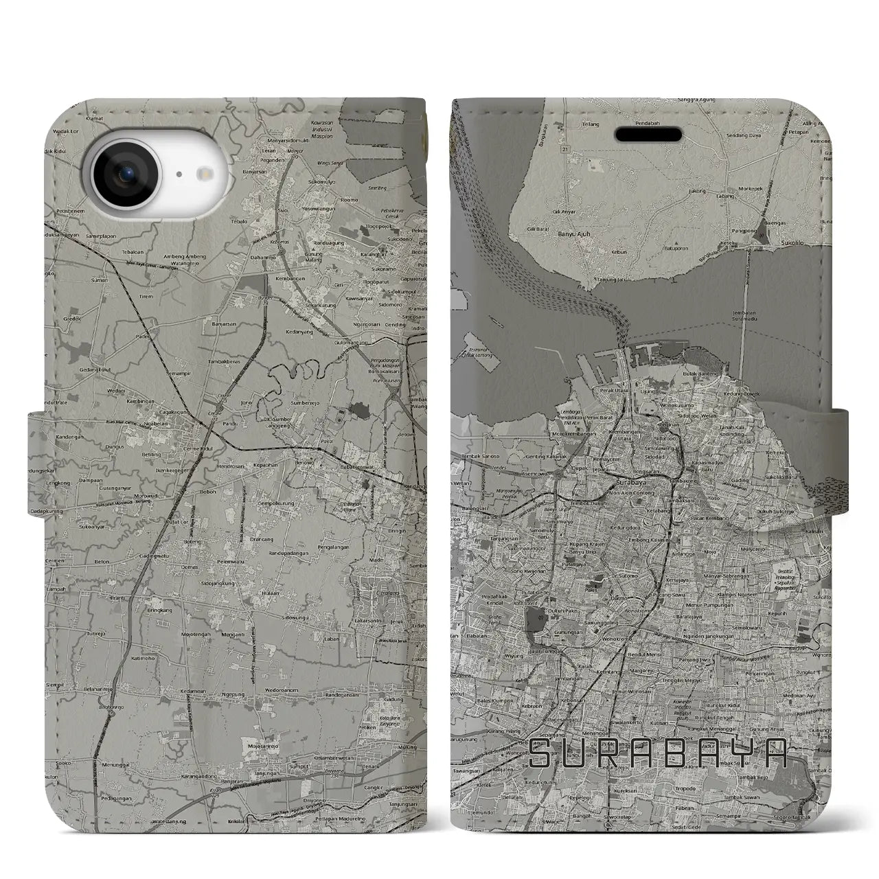 【スラバヤ（インドネシア）】地図柄iPhoneケース（手帳タイプ）