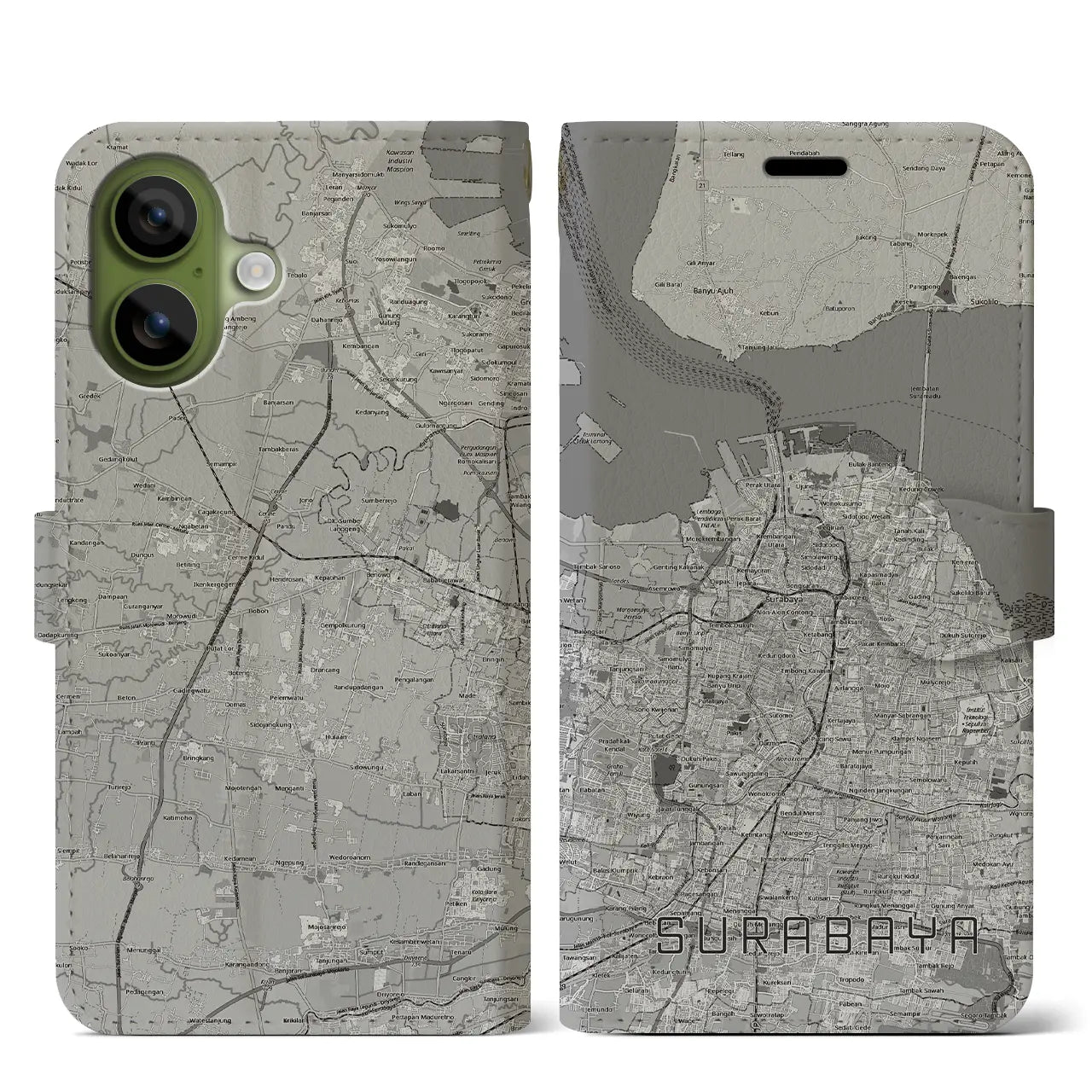 【スラバヤ（インドネシア）】地図柄iPhoneケース（手帳タイプ）