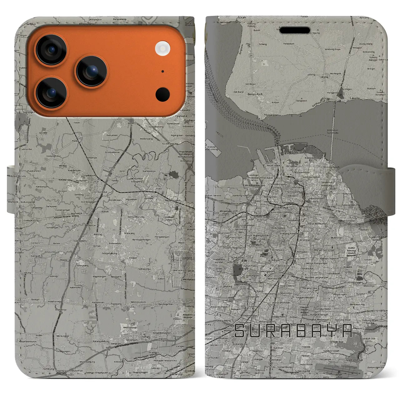【スラバヤ（インドネシア）】地図柄iPhoneケース（手帳タイプ）