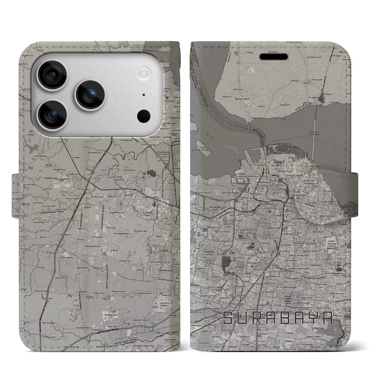 【スラバヤ（インドネシア）】地図柄iPhoneケース（手帳タイプ）