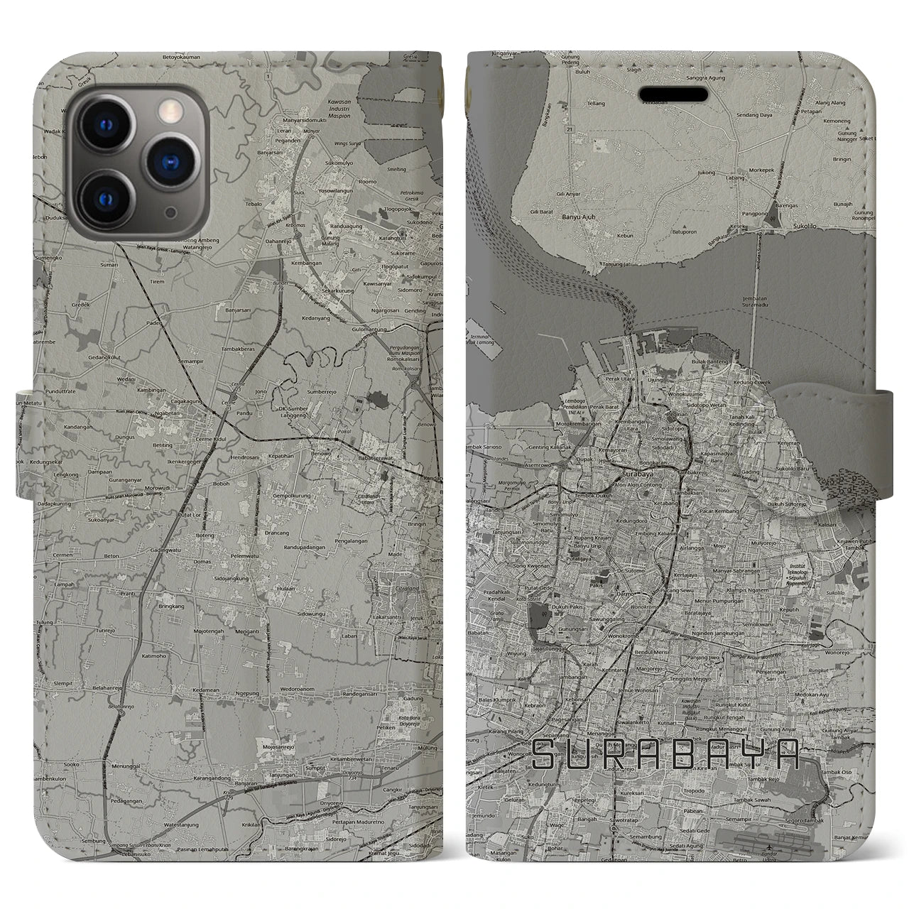 【スラバヤ（インドネシア）】地図柄iPhoneケース（手帳タイプ）