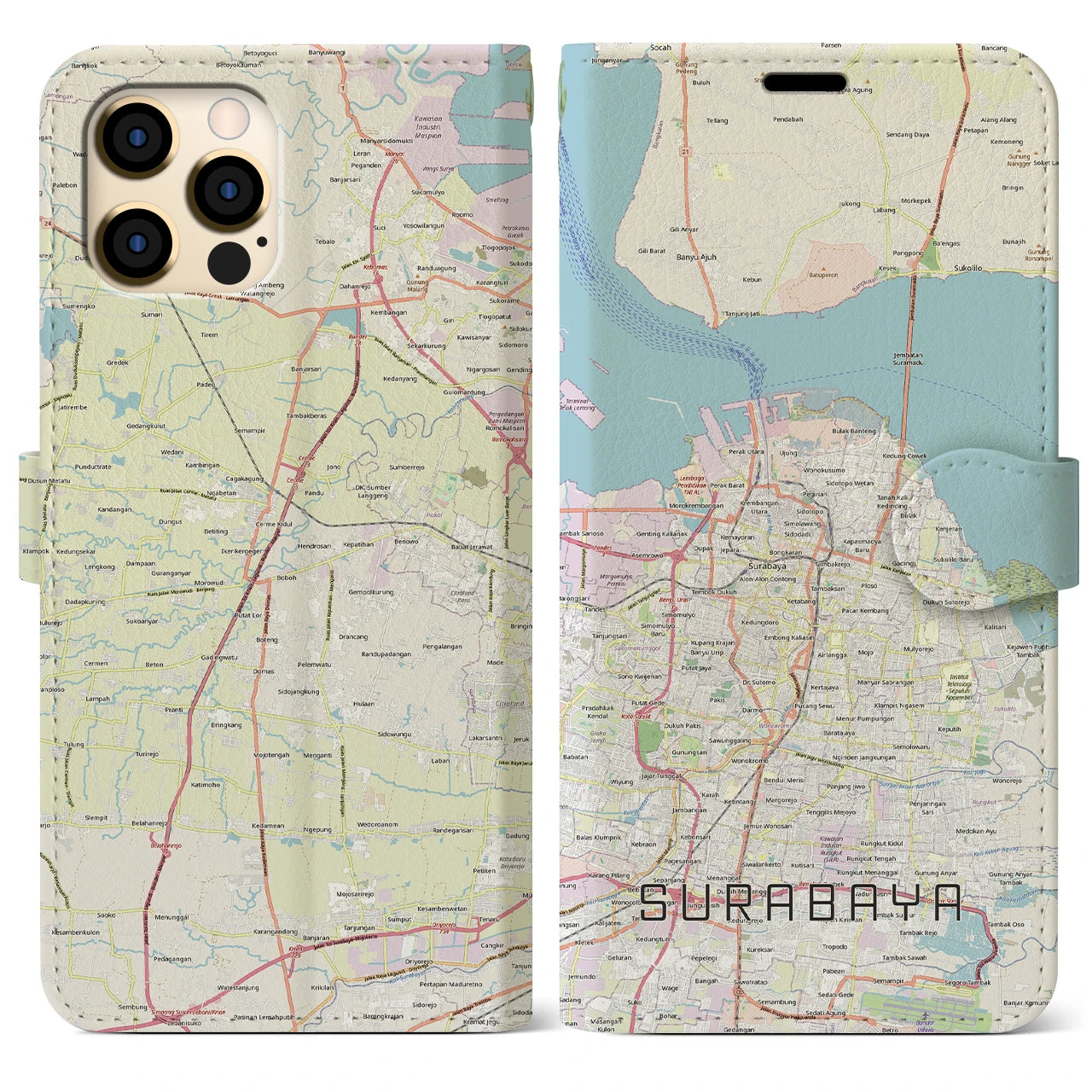 【スラバヤ（インドネシア）】地図柄iPhoneケース（手帳タイプ）