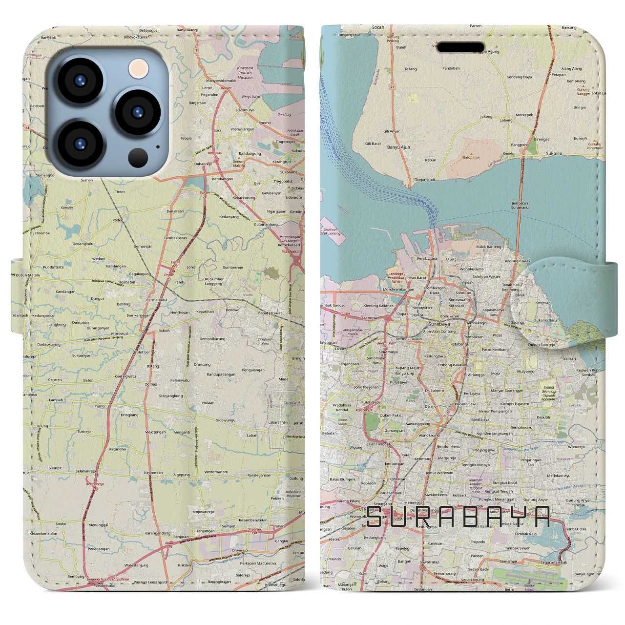 【スラバヤ（インドネシア）】地図柄iPhoneケース（手帳タイプ）