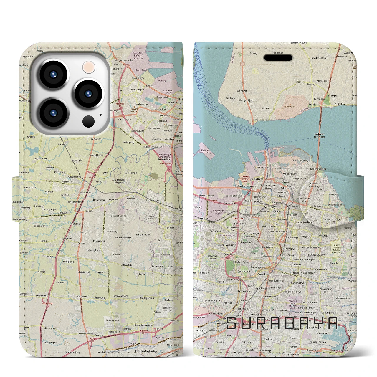 【スラバヤ（インドネシア）】地図柄iPhoneケース（手帳タイプ）