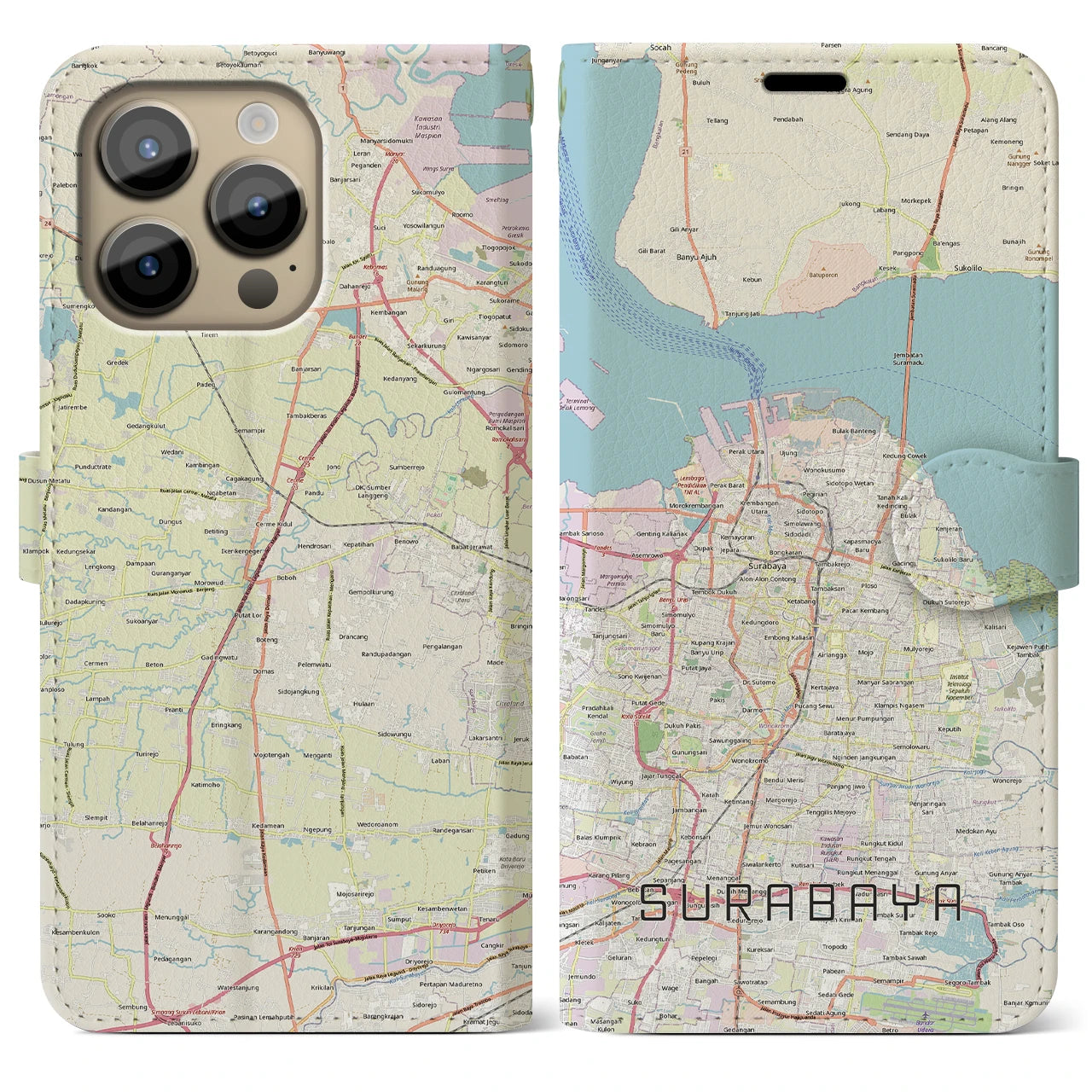 【スラバヤ（インドネシア）】地図柄iPhoneケース（手帳タイプ）