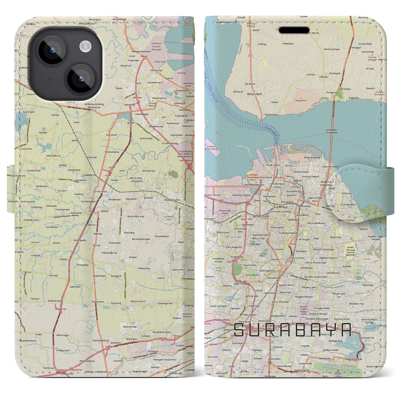 【スラバヤ（インドネシア）】地図柄iPhoneケース（手帳タイプ）