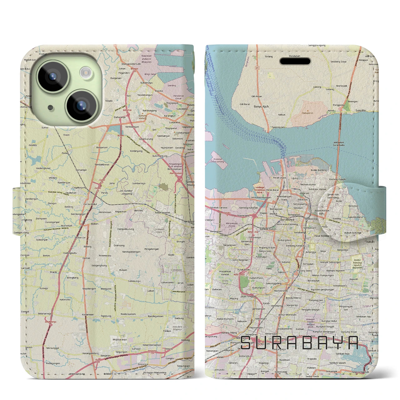 【スラバヤ（インドネシア）】地図柄iPhoneケース（手帳タイプ）