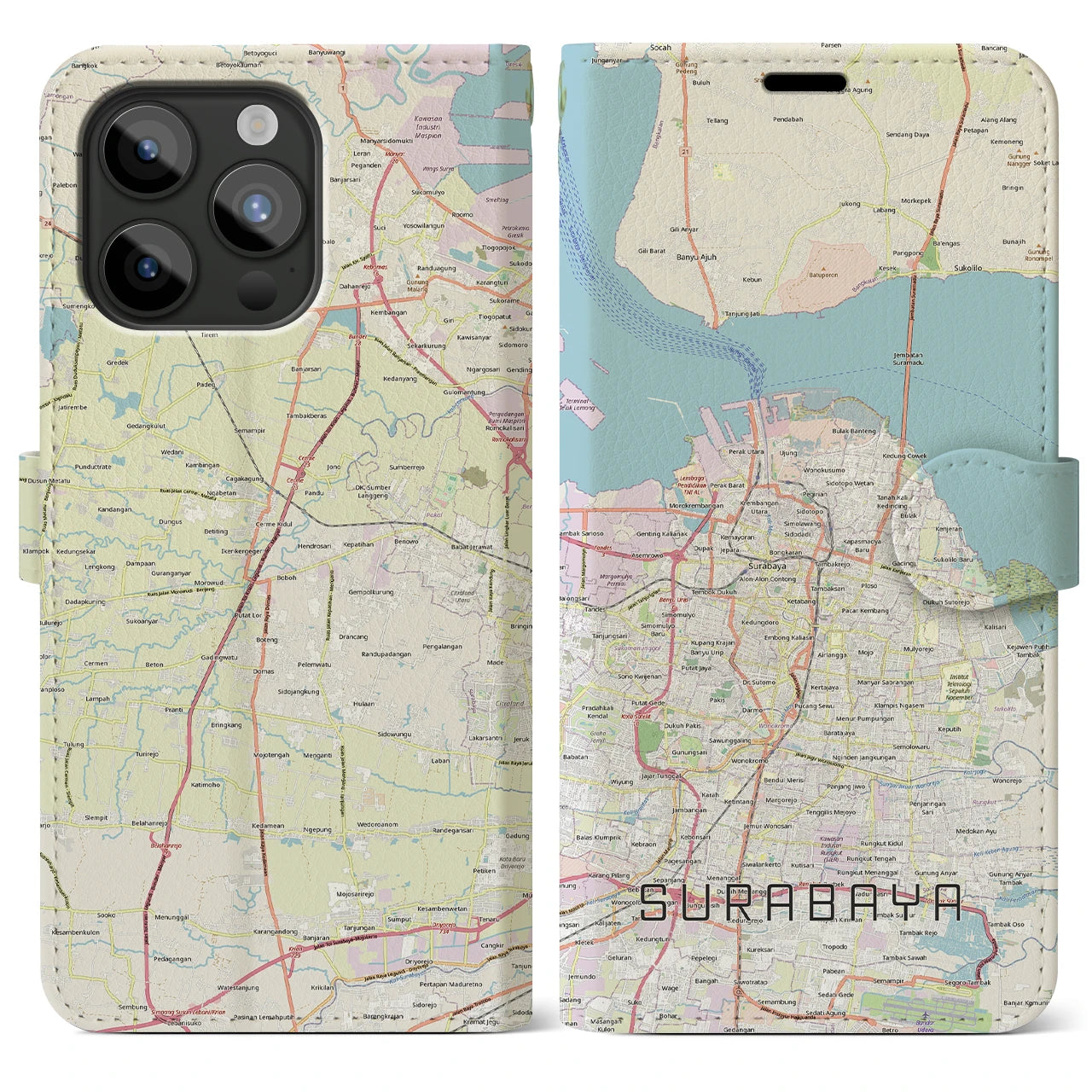 【スラバヤ（インドネシア）】地図柄iPhoneケース（手帳タイプ）