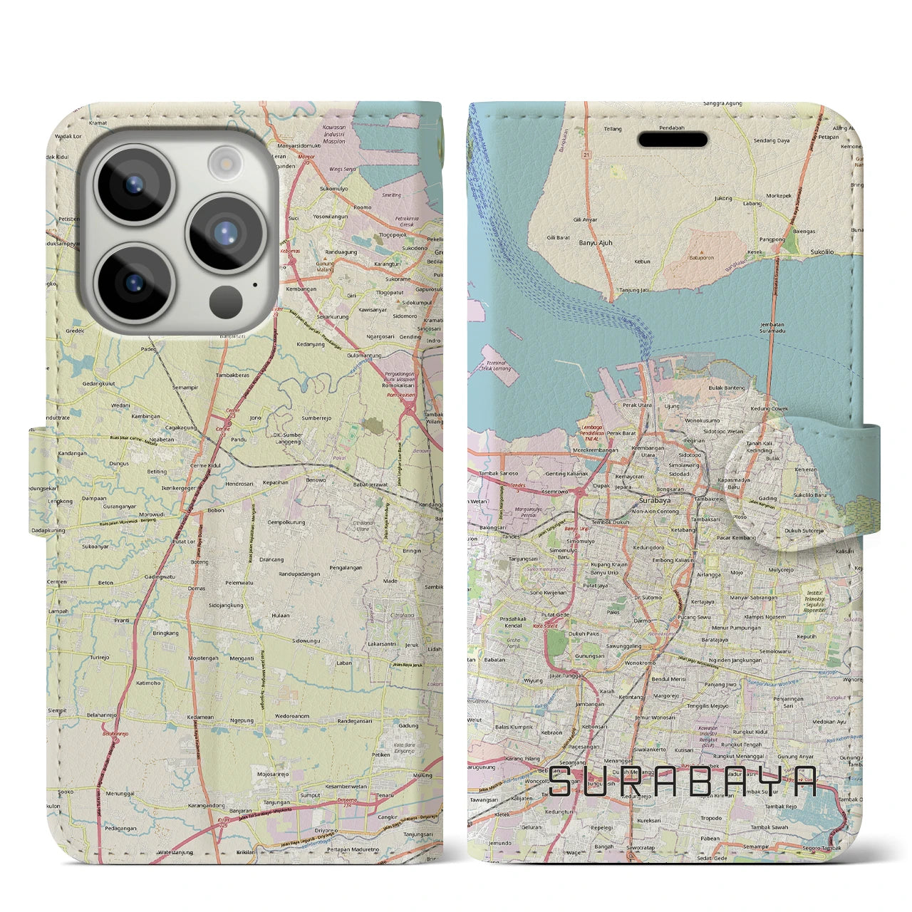 【スラバヤ（インドネシア）】地図柄iPhoneケース（手帳タイプ）