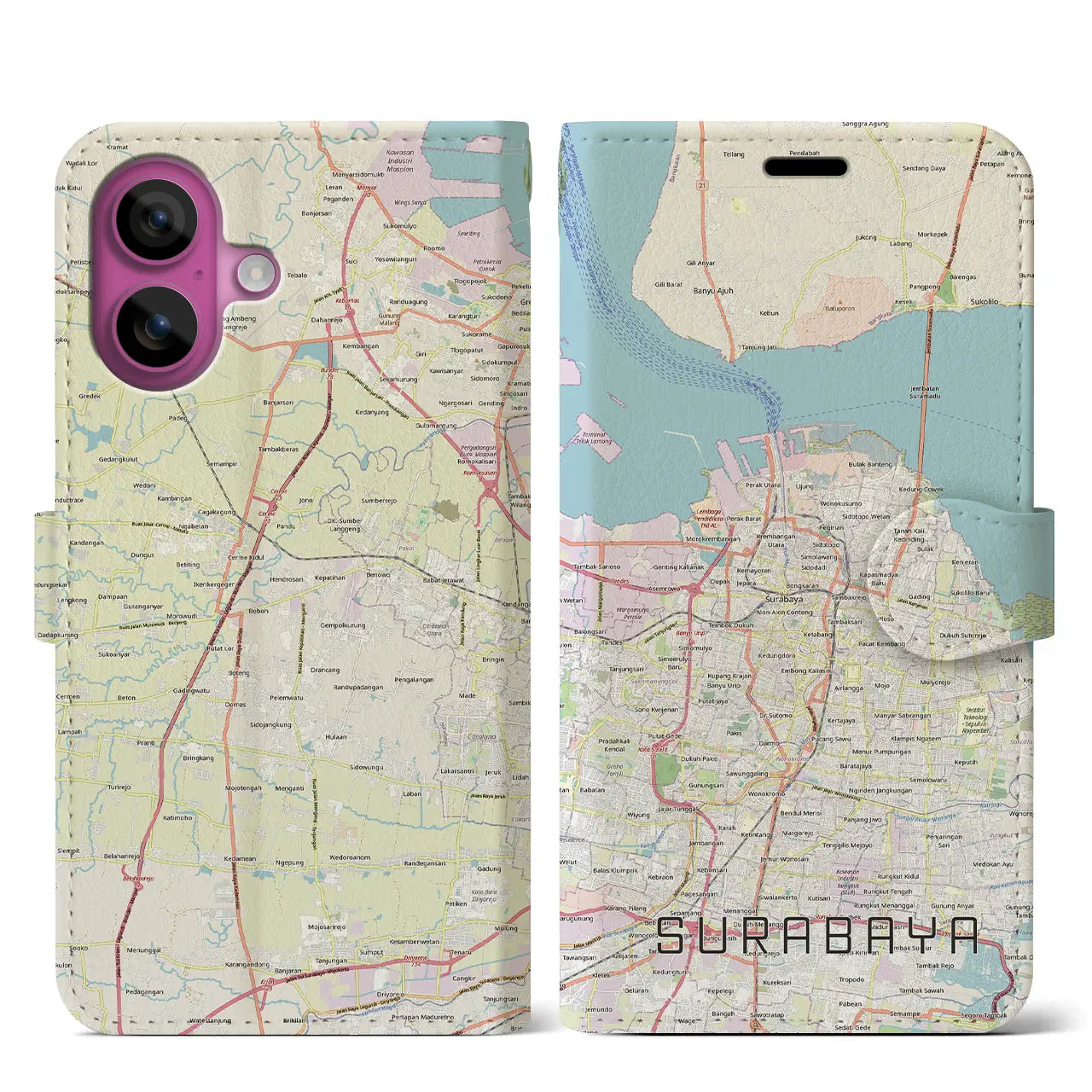 【スラバヤ（インドネシア）】地図柄iPhoneケース（手帳タイプ）