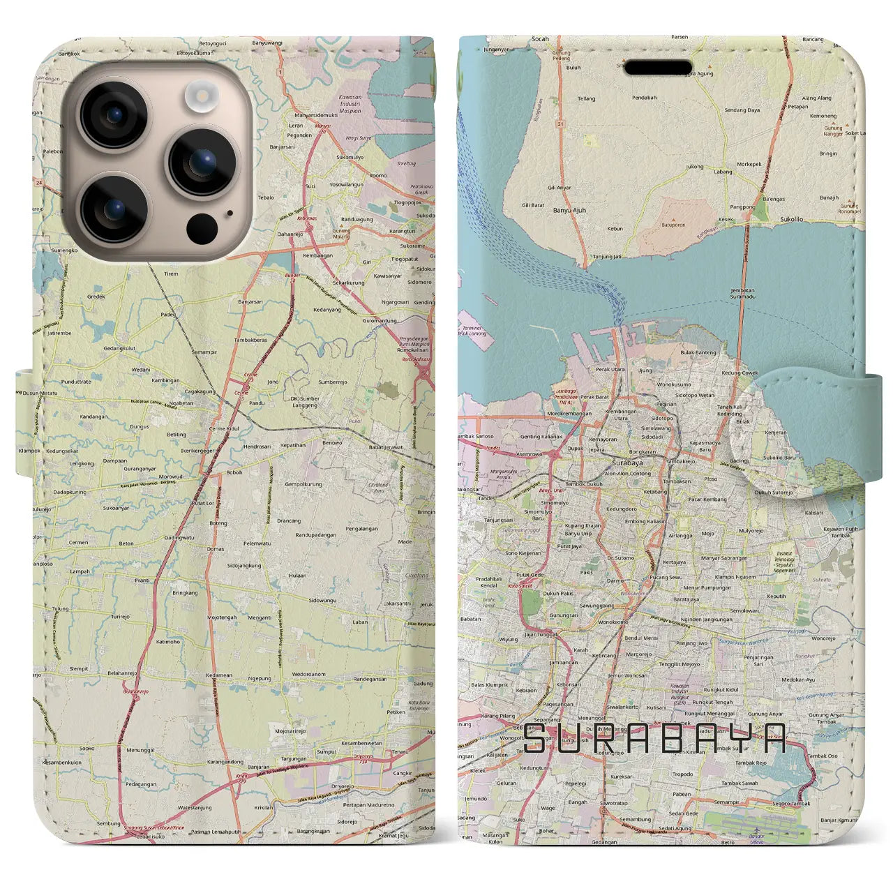 【スラバヤ（インドネシア）】地図柄iPhoneケース（手帳タイプ）