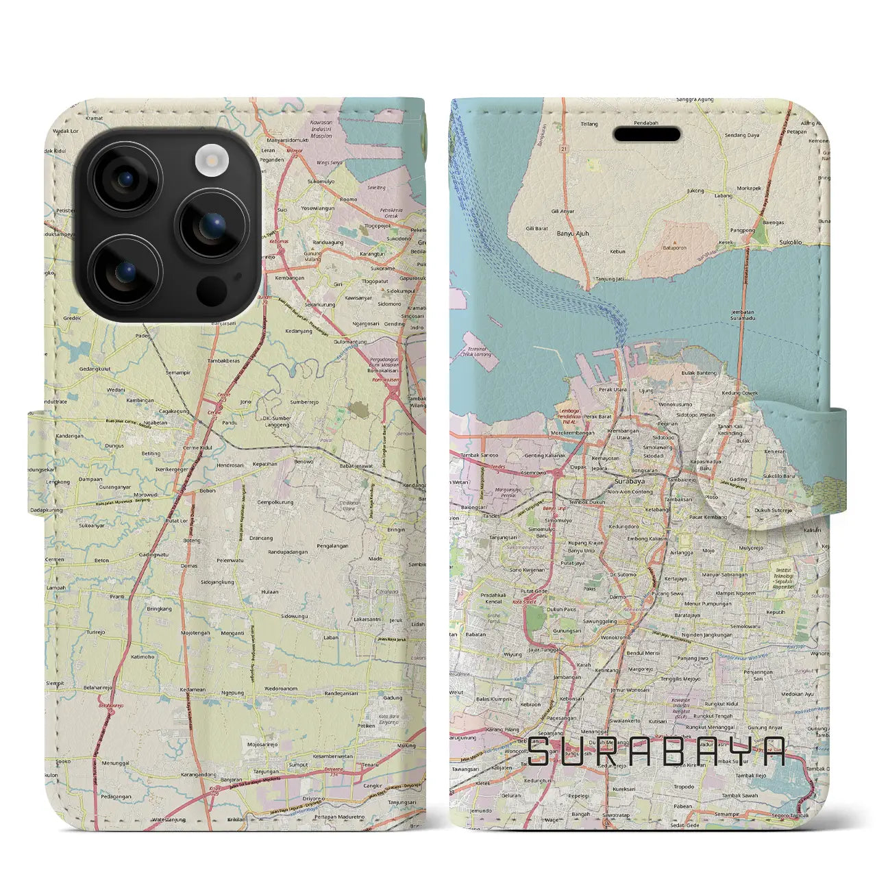 【スラバヤ（インドネシア）】地図柄iPhoneケース（手帳タイプ）