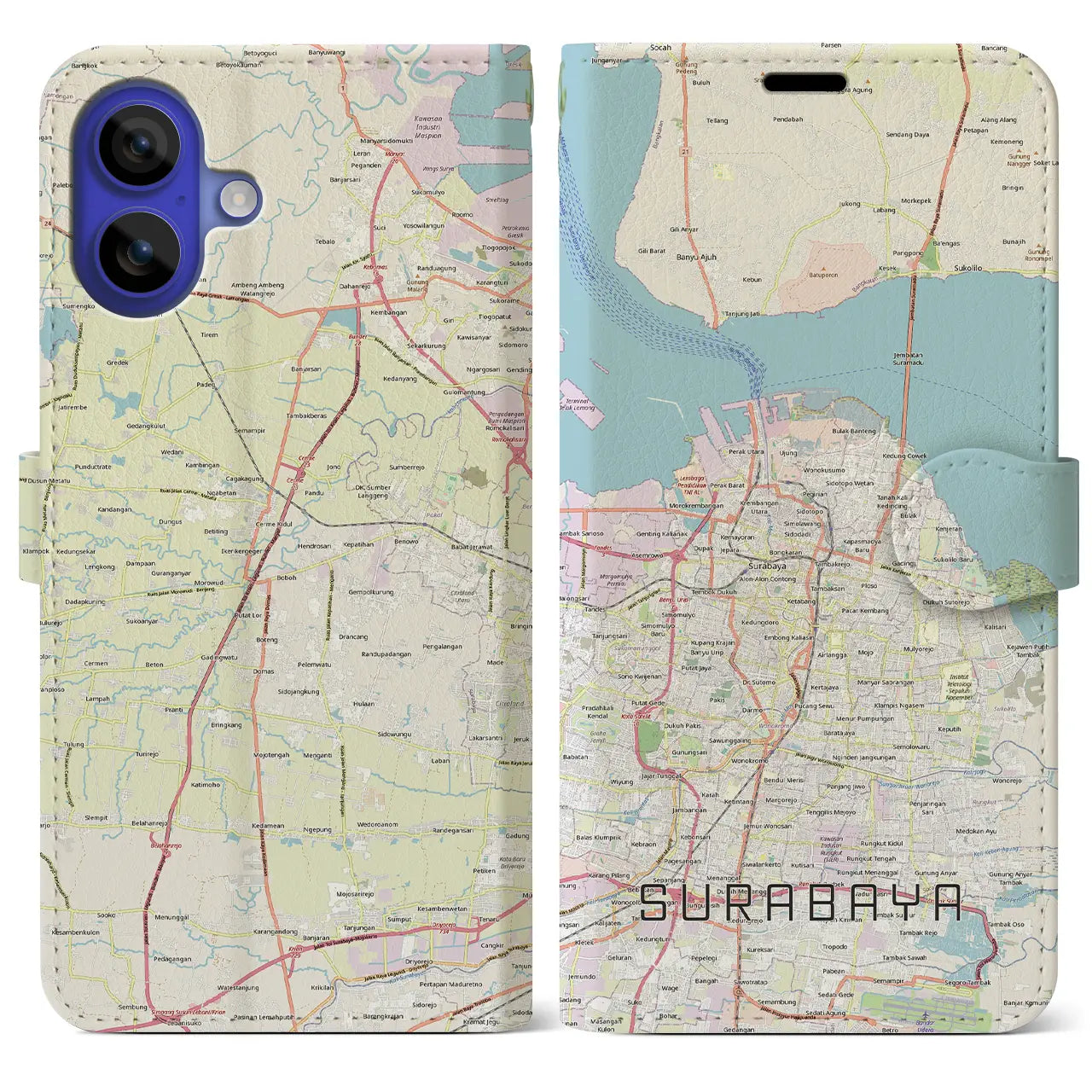 【スラバヤ（インドネシア）】地図柄iPhoneケース（手帳タイプ）