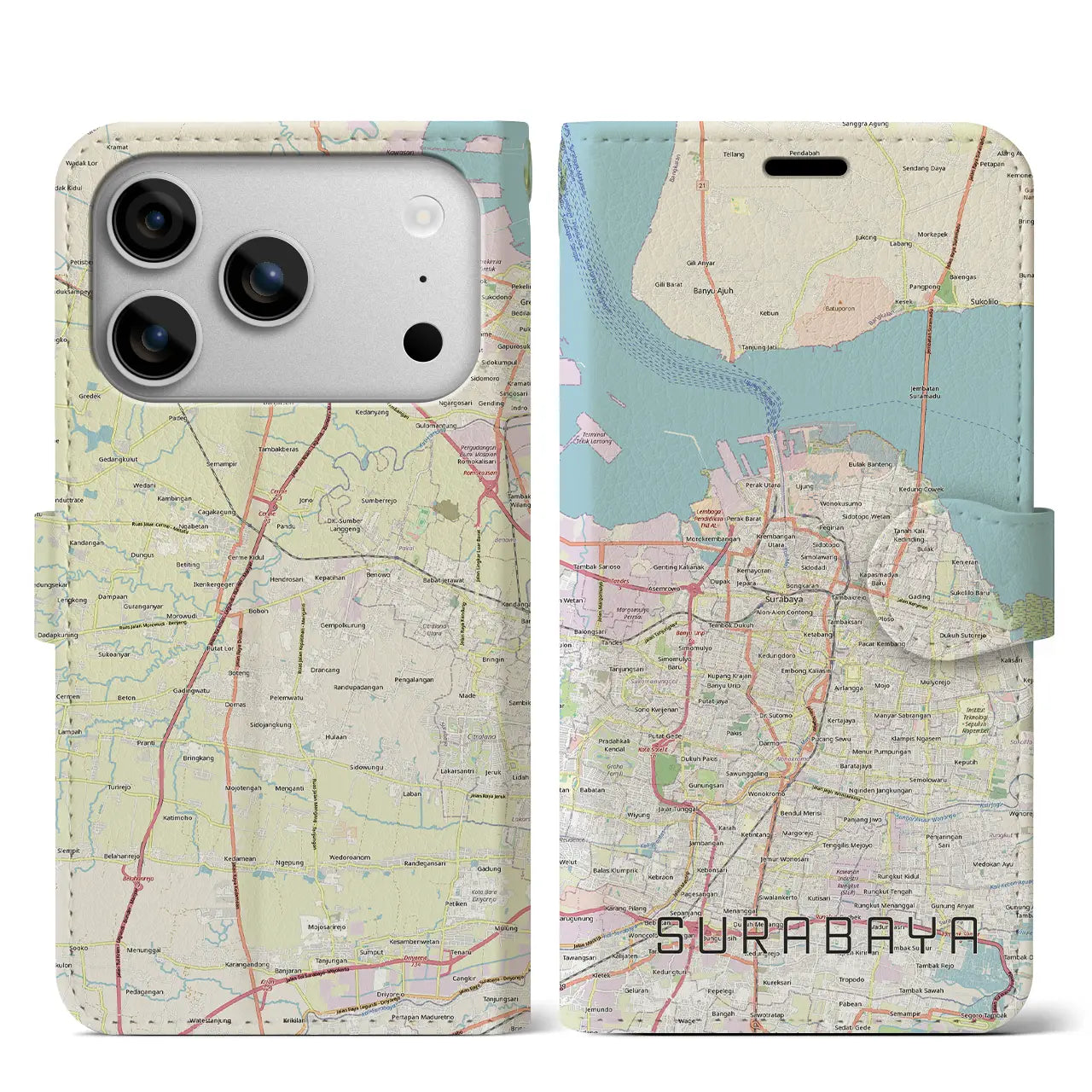 【スラバヤ（インドネシア）】地図柄iPhoneケース（手帳タイプ）