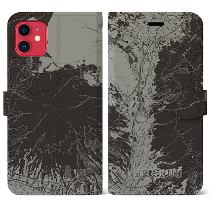 【裾野（静岡県）】地図柄iPhoneケース（手帳タイプ）モノトーン・iPhone 11 用