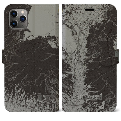 【裾野（静岡県）】地図柄iPhoneケース（手帳タイプ）モノトーン・iPhone 11 Pro Max 用