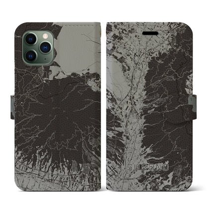 【裾野（静岡県）】地図柄iPhoneケース（手帳タイプ）モノトーン・iPhone 11 Pro 用