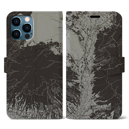 【裾野（静岡県）】地図柄iPhoneケース（手帳タイプ）モノトーン・iPhone 12 / 12 Pro 用