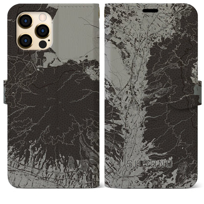 【裾野（静岡県）】地図柄iPhoneケース（手帳タイプ）モノトーン・iPhone 12 Pro Max 用