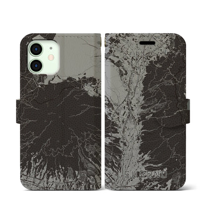 【裾野（静岡県）】地図柄iPhoneケース（手帳タイプ）モノトーン・iPhone 12 mini 用
