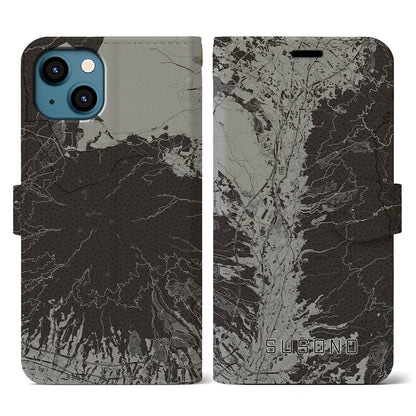 【裾野（静岡県）】地図柄iPhoneケース（手帳タイプ）モノトーン・iPhone 13 用