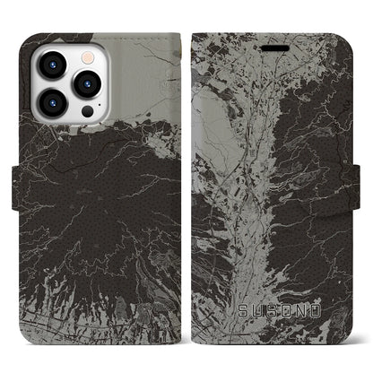 【裾野（静岡県）】地図柄iPhoneケース（手帳タイプ）モノトーン・iPhone 13 Pro 用