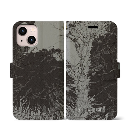 【裾野（静岡県）】地図柄iPhoneケース（手帳タイプ）モノトーン・iPhone 13 mini 用
