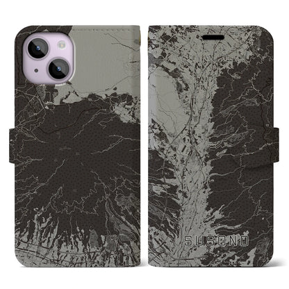 【裾野（静岡県）】地図柄iPhoneケース（手帳タイプ）モノトーン・iPhone 14 用