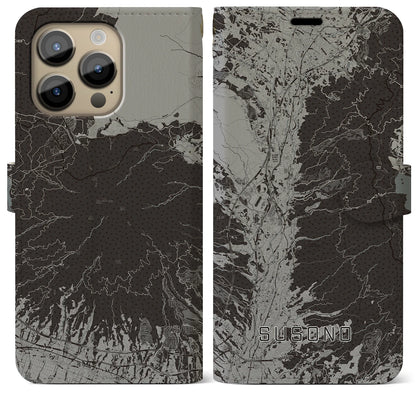 【裾野（静岡県）】地図柄iPhoneケース（手帳タイプ）モノトーン・iPhone 14 Pro Max 用