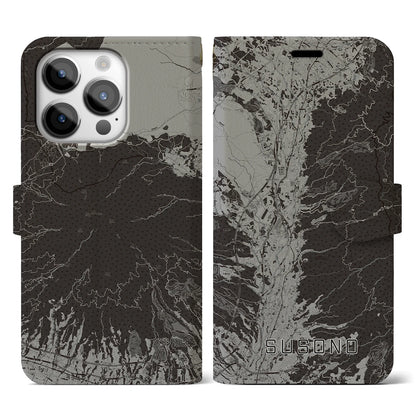 【裾野（静岡県）】地図柄iPhoneケース（手帳タイプ）モノトーン・iPhone 14 Pro 用