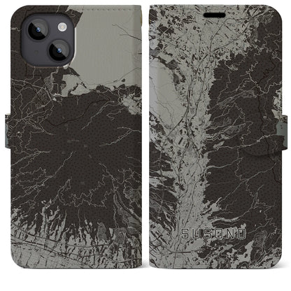 【裾野（静岡県）】地図柄iPhoneケース（手帳タイプ）モノトーン・iPhone 14 Plus 用