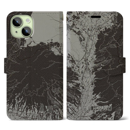 【裾野（静岡県）】地図柄iPhoneケース（手帳タイプ）モノトーン・iPhone 15 用